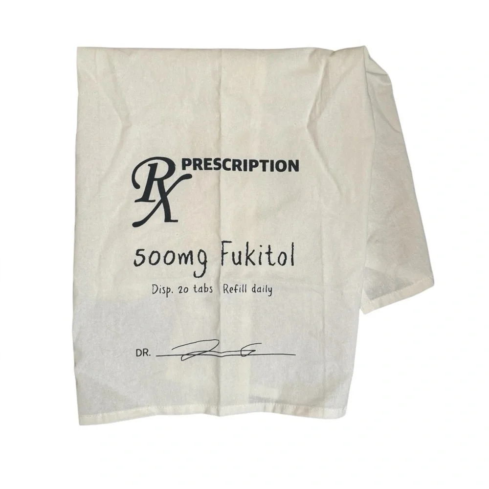 NEW! FUKITOL Rx Prescription, 500 MG Flour Sack Tea Towel White Black Funny Gag